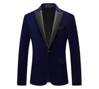 HUIANGLIYG Giacca da Smoking da Uomo in Velluto Slim Fit Giacca con Bavero A Punta con Un Bottone e Tasche, Giacca Formale Casual per Il Ballo di Fine Anno di Nozze, Eventi Serali Blu Reale XL