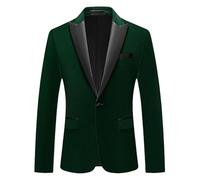 HUIANGLIYG Giacca da Smoking da Uomo Slim Fit in Velluto con Bavero A Punta con Un Bottone e Tasche, Giacca Casual Formale per Il Ballo di Fine Anno del Matrimonio, Eventi Serali Verde M