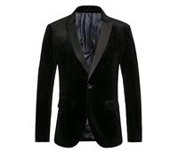 HUIANGLIYG Giacca da Smoking in Velluto da Uomo Slim Fit con Un Solo Bottone e Bavero Nero, Giacca da Tailleur in Velluto di Lusso per Il Ballo di Fine Anno, Serata Formale di Natale Nera