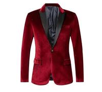 HUIANGLIYG Giacca da Smoking in Velluto da Uomo Slim Fit con Un Solo Bottone e Bavero Nero, Giacca da Salone in Velluto di Lusso per Il Ballo di Fine Anno, Serata Formale di Natale Borgogna 3XL