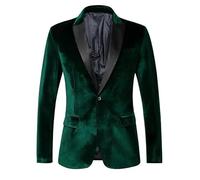 HUIANGLIYG Giacca da Smoking in Velluto da Uomo Slim Fit con Un Solo Bottone e Bavero Nero, Giacca da Salone in Velluto di Lusso per Il Ballo di Fine Anno di Fine Anno Verde XXL