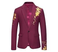 HUIANGLIYG Giacca da Uomo con Blazer Floreale Smoking Sottile con Stampa Rosa Dorata, Capo Elegante con Un Bottone con Tacca con Baver, Giacca Formale per La Cena di Nozze, Ballo di Fine Anno, Ind
