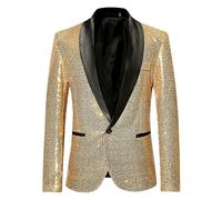 HUIANGLIYG Giacca da Uomo con Paillettes Lucide, Giacca da Smoking con Uno Scialle A Un Bottone, Giacca da Smoking Slim Fit Scintillante, Giacca per L'Oktoberfest Festa di Fine Anno, Festa di Fine A