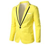 HUIANGLIYG Giacca da Uomo Slim Fit Blazer con Baverdo A Tacca e Un Bottone con più Tasche, Abbigliamento Business Casual per Cerimonie di Matrimonio, indossamento Quotidiano Smart XS Giallo