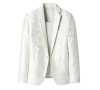 HUIANGLIYG Giacca Formale Jacquard da Uomo Slim Fit Giacca Elegante Smoking con Texture Elegante Giacca da Smoking su Misura A Un Bottone con Tasche per Matrimonio, Party d'Affari e da Sera Bianco M