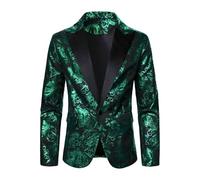 HUIANGLIYG Giacca Vintage in Smoking in Paisley per Uomini Blazer Floreale Jacquard da Cena Giacca Elegante con Un Solo Bottone per Il Ballo di Fine Anno di Fine Anno di Natale Vestito Verde S