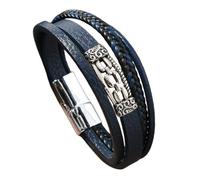 HUIANGLIYG Polletto in Pelle A Strati da Uomo, Braccialetto intrecciato A Mano con Fermaglio Magnetico, Braccialetto Punk A Link Gotico Regalo per Lui Fidanzati Del Padre Blu Scuro 21Cm