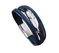 HUIANGLIYG Regalo Premuroso per Papà, Bracciale da Uomo in Pelle intrecciata Multistrato con Piuma Argentata, Bracciale Rigido Regolabile con Chiusura Magnetica, elegante Braccialetto Fatto A Mano,