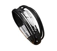 HUIANGLIYG Regalo Premuroso per Papà, Bracciale da Uomo in Pelle intrecciata Multistrato con Piuma Argentata, Bracciale Rigido Regolabile con Chiusura Magnetica, elegante Braccialetto Fatto A Mano,