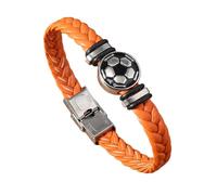 HUIANGLIYG Regalo Premuroso per Papà, Bracciale in Pelle A Tema Calcio per Uomo, Ciondolo da Calcio, Cinturino in Pelle intrecciata con Chiusura, Gioiello Sportivo Alla Moda per Papà, Marito, Figl