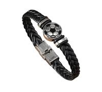 HUIANGLIYG Regalo Premuroso per Papà, Bracciale in Pelle A Tema Calcio per Uomo, Ciondolo da Calcio, Cinturino in Pelle intrecciata con Chiusura, Gioiello Sportivo Alla Moda per Papà, Marito, Figl