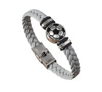 HUIANGLIYG Regalo Premuroso per Papà, Bracciale in Pelle A Tema Calcio per Uomo, Ciondolo da Calcio, Cinturino in Pelle intrecciata con Chiusura, Gioiello Sportivo Alla Moda per Papà, Marito, Figl