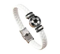 HUIANGLIYG Regalo Premuroso per Papà, Bracciale in Pelle A Tema Calcio per Uomo, Ciondolo da Calcio, Cinturino in Pelle intrecciata con Chiusura, Gioiello Sportivo Alla Moda per Papà, Marito, Figl