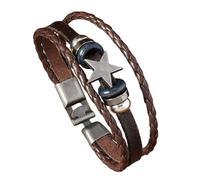 HUIANGLIYG Regalo Premuroso per Papà, Bracciale Vintage in Pelle con Stelle per Uomo, Bracciale Avvolgente intrecciato Multistrato Regolabile, Bracciale Rigido Punk, Gioiello Regalo per Papà, Mari