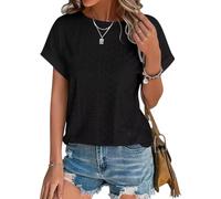 HUIANGLIYG T Shirt Casual da Donna con Ricamo A Olelli, Collo A Giro A Maniche Corte Arrotolate, Top Estivo A Maniche Corte Larghe e Traspirante, Cavo e Traspirante per Indossare Quotidianamente, Va