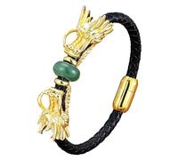 HUIANGLIYG Vintage Dragon Head Braided Leather Bangle Bracelet For Men Viking Dragon Natural Stone Leather Bracelet With Magnetic Clasp Gift For Father Boyfriend Green-Aventurine-2 23 Cm