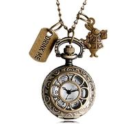 HUIBBGO Collana con Orologio da Tasca Alice nel Paese delle Meraviglie Orologio da Tasca Coniglio Fiore Cavo Drink Me e Coniglio Orologi al Quarzo Orologio con Catena Pendente, P658