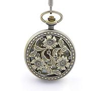 HUIBBGO Orologio da tasca con catena, orologio da tasca alla moda, da uomo, meccanico, doppio orologio da tasca digitale, stile vintage, bronzo traforato, intagliato, perfetto per San Valentino,