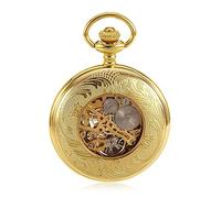 HUIBBGO Orologio da tasca con catena, orologio da tasca classico arabo, digitale, meccanico, orologio da taschino, orologio da tasca meccanico, oro, vintage, al quarzo, con incisione, oro, 4,7 x 1,5