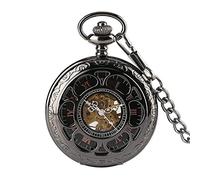 HUIBBGO Orologio da tasca con catena orologio da tasca con fiore cavo, meccanico a carica manuale, orologio da tasca con catena da 30 cm, orologio da tasca vecchio stile, regalo per uomini e donne,