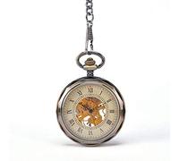 HUIBBGO Orologio da tasca con catena, orologio da tasca con parole romane, orologio da taschino, stile retrò, senza copertura, meccanico, da parete, vintage, inciso, al quarzo, color oro, 4,7 x 1,5 cm