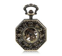 HUIBBGO Orologio da tasca con catena, orologio da taschino, classico, retrò, con movimento meccanico, alla moda, vintage, ottagonale, meccanico, orologio da taschino, al quarzo, con incisione, color