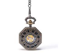 HUIBBGO Orologio da tasca con catena, orologio da taschino, da uomo e donna, classico, retrò, vintage, meccanico, orologio da tasca ottagonale, orologio da taschino al quarzo, con incisione vintage