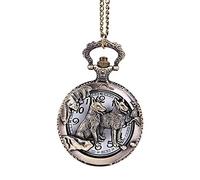 HUIBBGO Orologio da tasca con catena, unisex, grande stile retrò, orologio da tasca con cane fedele intagliato in bronzo, orologio da tasca vintage al quarzo inciso, a vapore