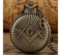 HUIBBGO Orologio da Tasca massonico in Bronzo Antico con Ciondolo in Quarzo, Punk, massoneria, Collana con Catena e Accessorio G