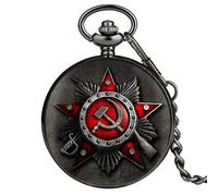 HUIBBGO Retro Bronzo Quarzo Soviet Russia Emblema Partito Comunista Distintivo Orologio da Taschino URSS Distintivi Sovietici Falce Martello Orologio, Colore Grigio