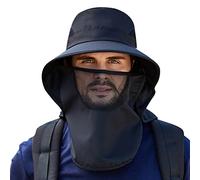 HUIFACAI Cappelli da pesca da uomo con rete cappello da trekking con foro per coda di cavallo cappello safari con patta per il collo cappello da sole, Nero, as the pic show