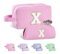 Huifen Beauty case personalizzato con iniziali dalla A alla Z, beauty case da viaggio Preppy Make Up Bags Girls Cute Cosmetic Pouch Organizzatore di trucco Matrimonio Compleanno Festa della Mamma