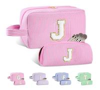 Huifen Beauty case personalizzato con iniziali dalla A alla Z, beauty case da viaggio Preppy Make Up Bags Girls Cute Cosmetic Pouch Organizzatore di trucco Matrimonio Compleanno Festa della Mamma
