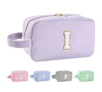 Huifen Beauty case personalizzato con iniziali dalla A alla Z, beauty case da viaggio Preppy Make Up Bags Girls Cute Cosmetic Pouch Organizzatore di trucco Matrimonio Compleanno Festa della Mamma