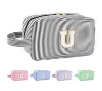 Huifen Beauty case personalizzato con iniziali dalla A alla Z, beauty case da viaggio Preppy Make Up Bags Girls Cute Cosmetic Pouch Organizzatore di trucco Matrimonio Compleanno Festa della Mamma