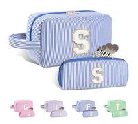 Huifen Beauty case personalizzato con iniziali dalla A alla Z, beauty case da viaggio Preppy Make Up Bags Girls Cute Cosmetic Pouch Organizzatore di trucco Matrimonio Compleanno Festa della Mamma