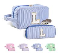 Huifen Beauty case personalizzato con iniziali dalla A alla Z, beauty case da viaggio Preppy Make Up Bags Girls Cute Cosmetic Pouch Organizzatore di trucco Matrimonio Compleanno Festa della Mamma