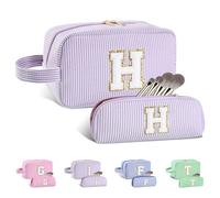Huifen Beauty case personalizzato con iniziali dalla A alla Z, beauty case da viaggio Preppy Make Up Bags Girls Cute Cosmetic Pouch Organizzatore di trucco Matrimonio Compleanno Festa della Mamma