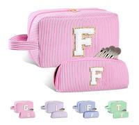 Huifen Beauty case personalizzato con iniziali dalla A alla Z, beauty case da viaggio Preppy Make Up Bags Girls Cute Cosmetic Pouch Organizzatore di trucco Matrimonio Compleanno Festa della Mamma