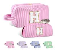 Huifen Beauty case personalizzato con iniziali dalla A alla Z, beauty case da viaggio Preppy Make Up Bags Girls Cute Cosmetic Pouch Organizzatore di trucco Matrimonio Compleanno Festa della Mamma