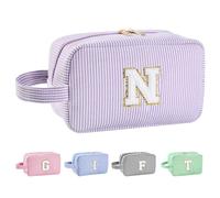 Huifen Beauty case personalizzato con iniziali dalla A alla Z, beauty case da viaggio Preppy Make Up Bags Girls Cute Cosmetic Pouch Organizzatore di trucco Matrimonio Compleanno Festa della Mamma