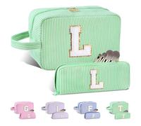 Huifen Beauty case personalizzato con iniziali dalla A alla Z, beauty case da viaggio Preppy Make Up Bags Girls Cute Cosmetic Pouch Organizzatore di trucco Matrimonio Compleanno Festa della Mamma