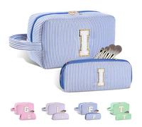 Huifen Beauty case personalizzato con iniziali dalla A alla Z, beauty case da viaggio Preppy Make Up Bags Girls Cute Cosmetic Pouch Organizzatore di trucco Matrimonio Compleanno Festa della Mamma