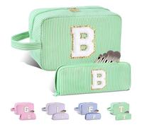 Huifen Beauty case personalizzato con iniziali dalla A alla Z, beauty case da viaggio Preppy Make Up Bags Girls Cute Cosmetic Pouch Organizzatore di trucco Matrimonio Compleanno Festa della Mamma