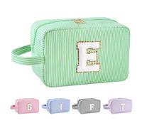 Huifen Beauty case personalizzato con iniziali dalla A alla Z, beauty case da viaggio Preppy Make Up Bags Girls Cute Cosmetic Pouch Organizzatore di trucco Matrimonio Compleanno Festa della Mamma
