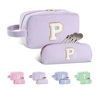 Huifen Beauty case personalizzato con iniziali dalla A alla Z, beauty case da viaggio Preppy Make Up Bags Girls Cute Cosmetic Pouch Organizzatore di trucco Matrimonio Compleanno Festa della Mamma