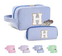 Huifen Beauty case personalizzato con iniziali dalla A alla Z, beauty case da viaggio Preppy Make Up Bags Girls Cute Cosmetic Pouch Organizzatore di trucco Matrimonio Compleanno Festa della Mamma