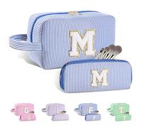 Huifen Beauty case personalizzato con iniziali dalla A alla Z, beauty case da viaggio Preppy Make Up Bags Girls Cute Cosmetic Pouch Organizzatore di trucco Matrimonio Compleanno Festa della Mamma