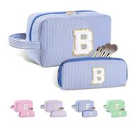 Huifen Beauty case personalizzato con iniziali dalla A alla Z, beauty case da viaggio Preppy Make Up Bags Girls Cute Cosmetic Pouch Organizzatore di trucco Matrimonio Compleanno Festa della Mamma