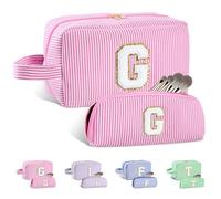 Huifen Beauty case personalizzato con iniziali dalla A alla Z, beauty case da viaggio Preppy Make Up Bags Girls Cute Cosmetic Pouch Organizzatore di trucco Matrimonio Compleanno Festa della Mamma